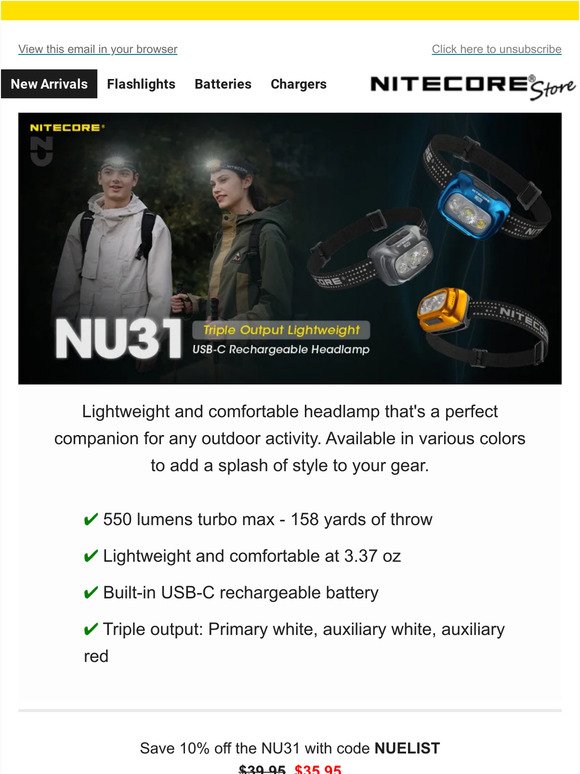 Add Color to Your Gear 💡 NEW Nitecore NU31 550 Lumens Rechargeable Headlamp