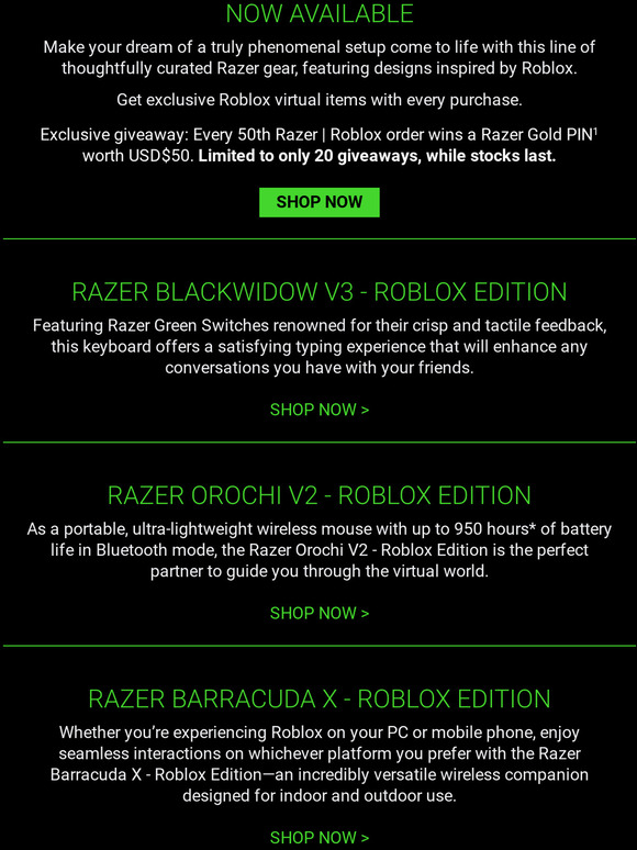 Razer US: The Razer | Roblox Collection Is Now Available | Milled