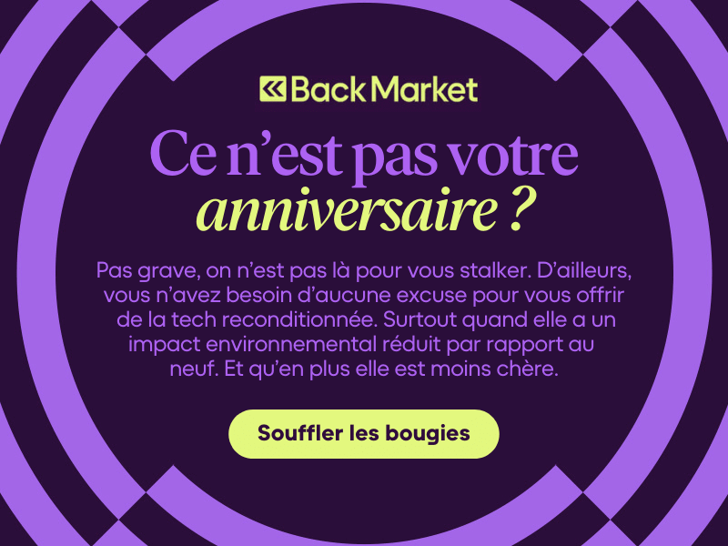 Ce n’est pas votre anniversaire ? Pas grave, on n’est pas là pour vous stalker. D’ailleurs, vous n’avez besoin d’aucune excuse pour vous offrir de la tech reconditionnée. Surtout quand elle a un impact environnemental réduit par rapport au neuf. Et qu’en plus elle est moins chère.