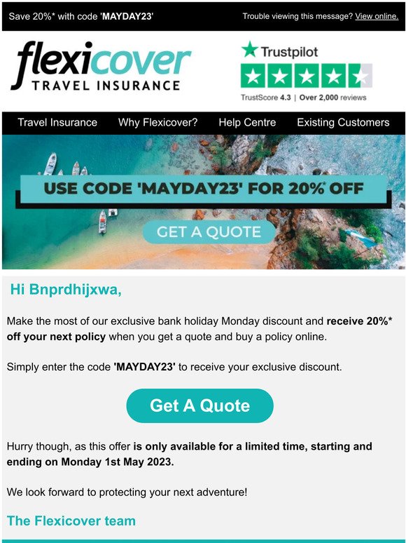 Get Travel Cover On Monday & Save 20%*