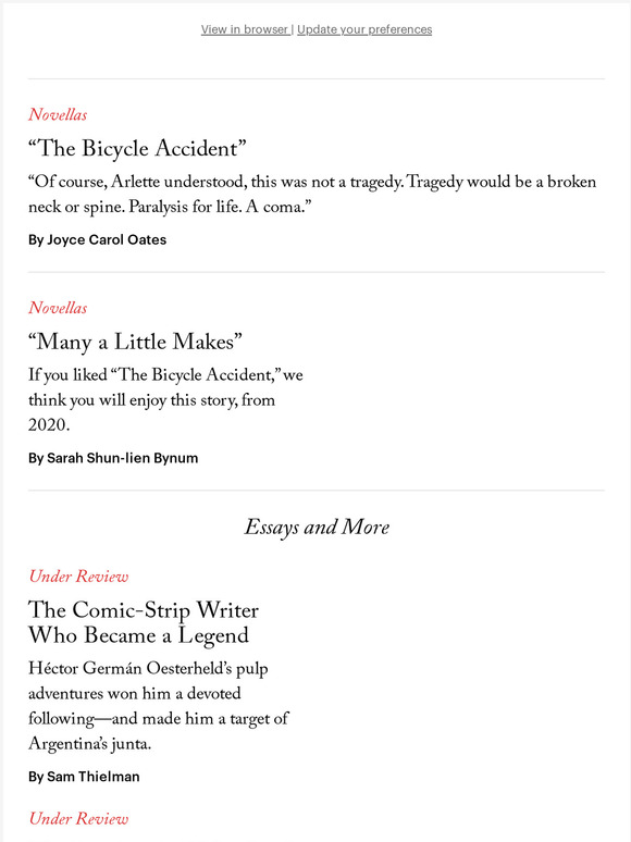 The New Yorker “The Bicycle Accident” by Joyce Carol Oates Milled