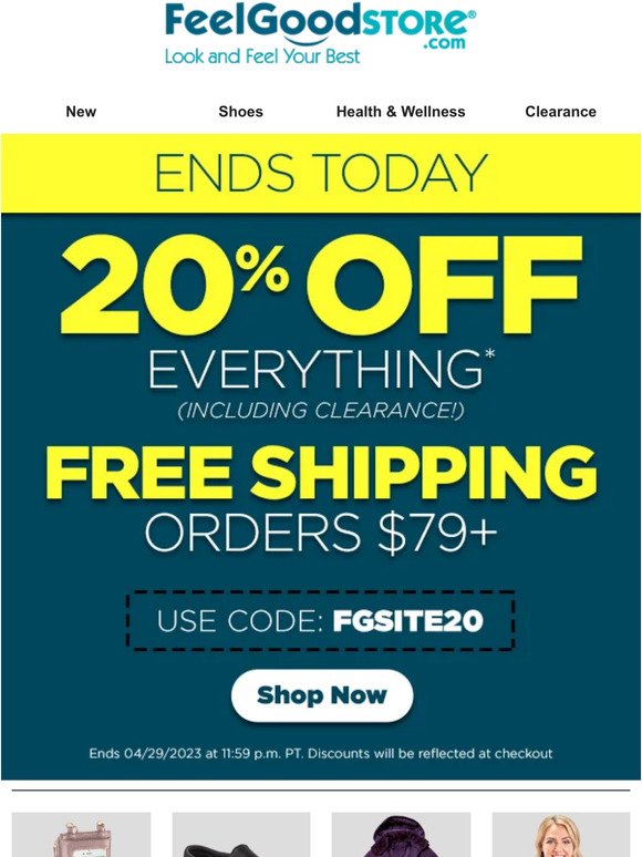 20% off + Free Shipping Ends Today!