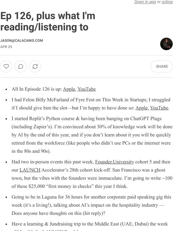 Ep 126, plus what I'm reading/listening to