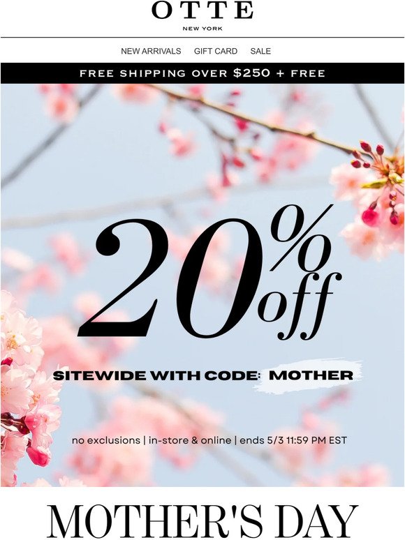 Mother's Day Promotion: 20% Off Sitewide