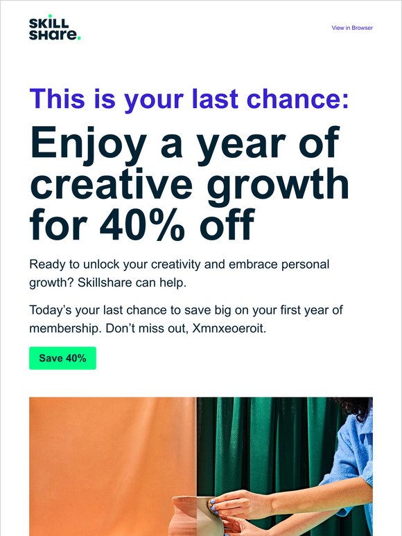 Ending Sunday: 40% off a year of creative growth