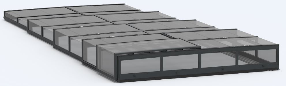 Pooltak i BOX ICON S2 4x8 (klarglas, sidodörr, enkelskena, antracit)