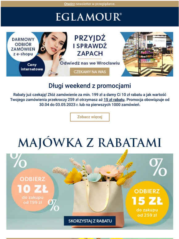 🌷 Odbierz 10 lub 15 zł zniżki na majówkowe zakupy 🌷