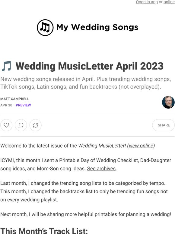 🎵 Wedding MusicLetter April 2023