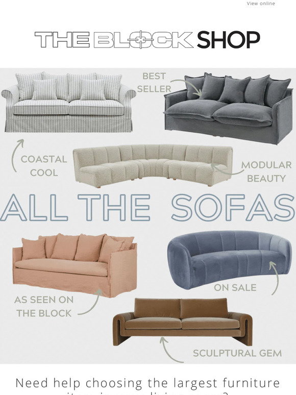 The Block Shop: All The Sofas! It's a crucial piece for your home + See ...