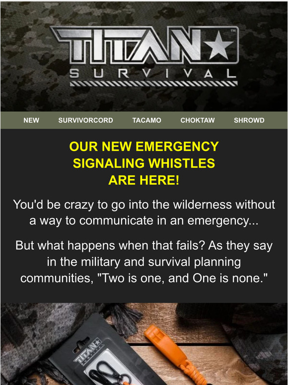 titansurvival NEW PRODUCT LAUNCH EMERGENCY SIGNALING WHISTLES Milled