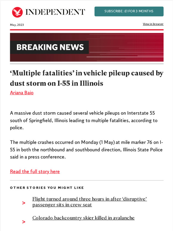 The Independent ‘Multiple fatalities’ in vehicle pileup caused by dust