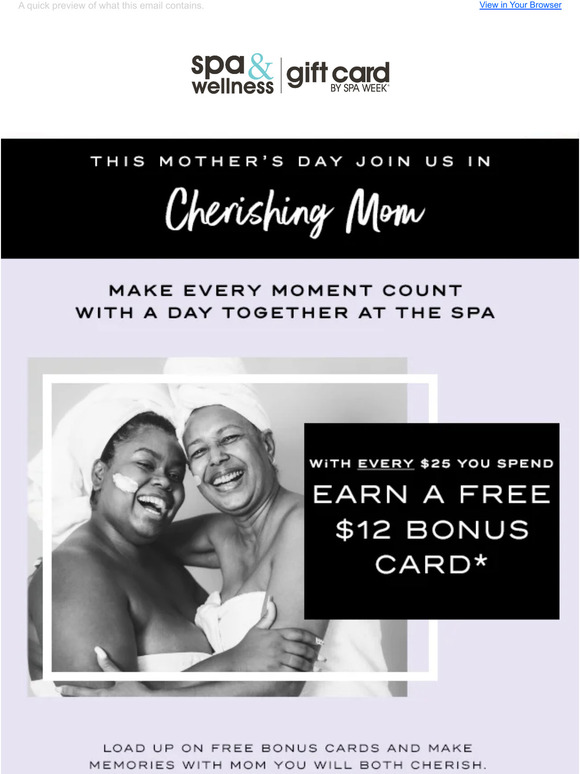 Spa and Wellness Gift Cards Cherish Every Moment With Mom & Plan A Spa Day... Milled