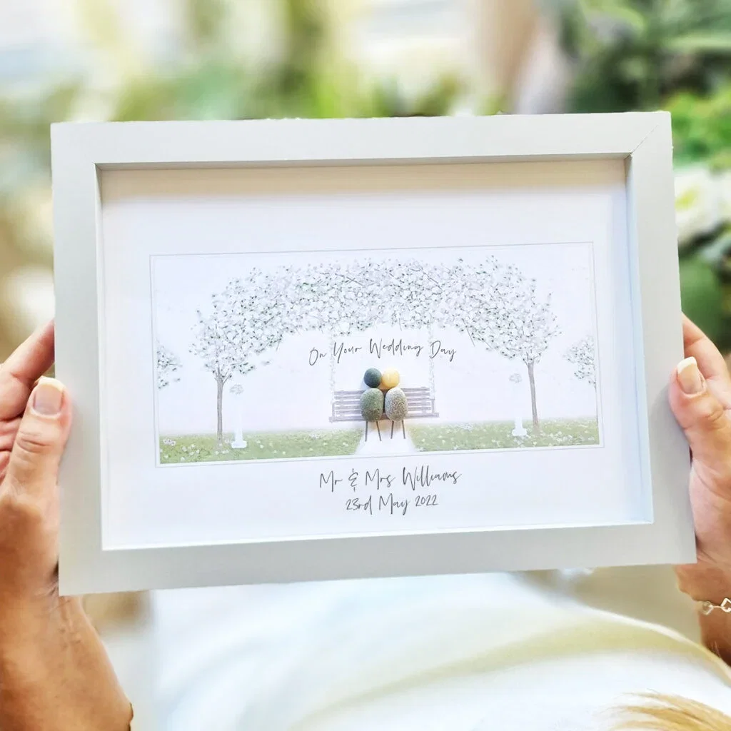 On Your Wedding Day Personalised Pebble Picture