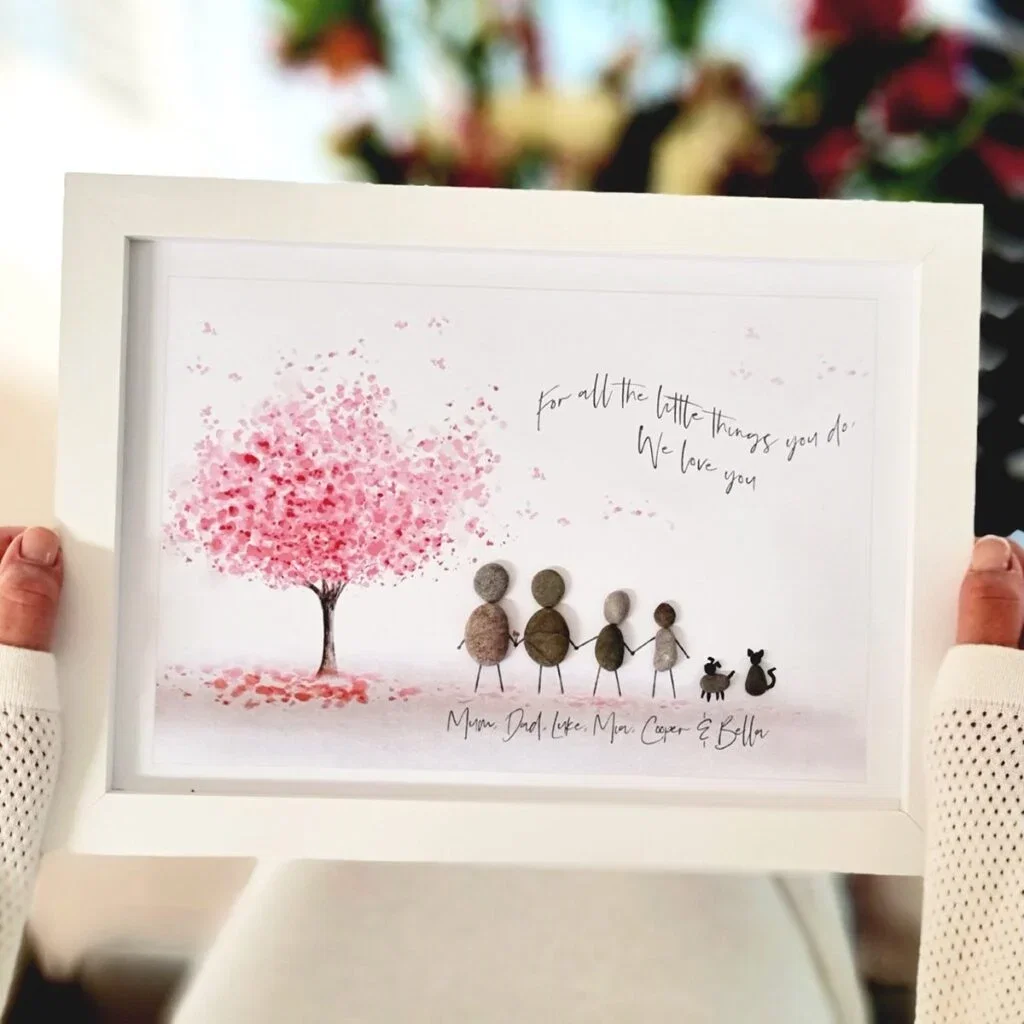 Mum 'Flutterby' Blossom Tree Personalised Pebble Picture