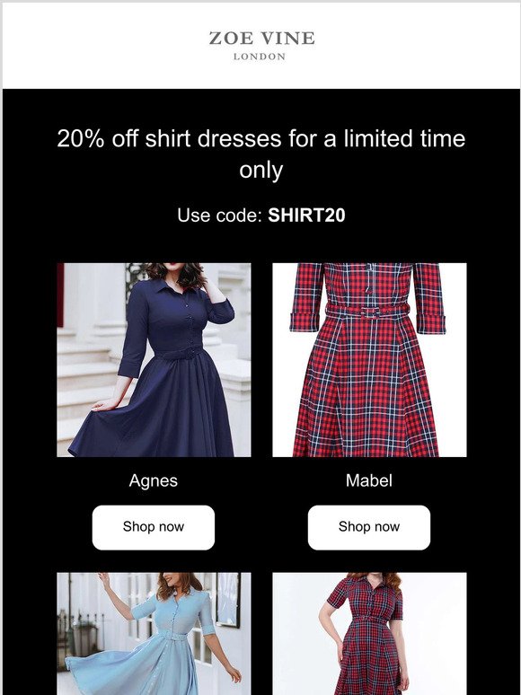 20% off shirt dresses