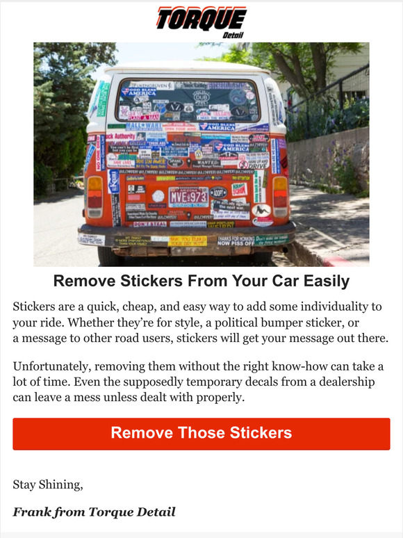 Torque Detail How To Remove Stickers From Your Car Milled