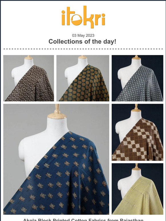 ➊ Akola Block Printed Cotton Fabrics ➋ Izhaar Polka Dot Silk Kurtis ➌ Pedana Kalamkari Printed Cotton Towels ➍  Kutch Embroidery Coin Purse & Keychain