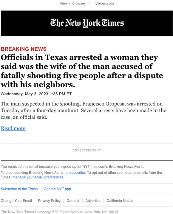 The New York Times Breaking News Man accused of killing five in Texas