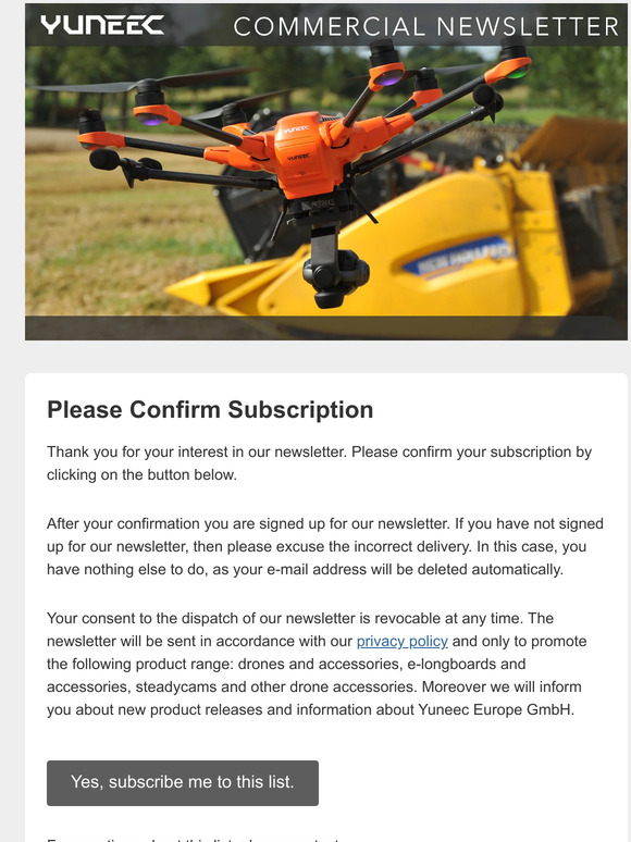 YUNEEC Commercial User (US): Please Confirm Subscription