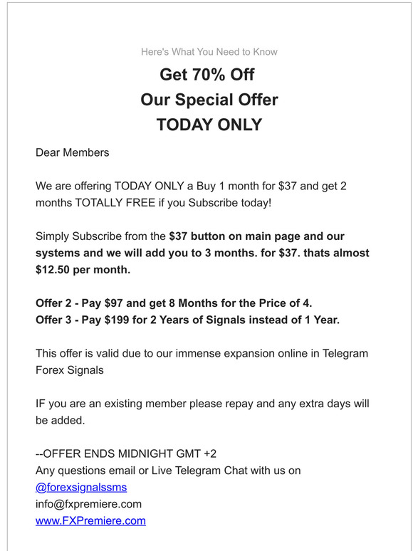 Special Offer FxPremiere Forex Signals - Today Only