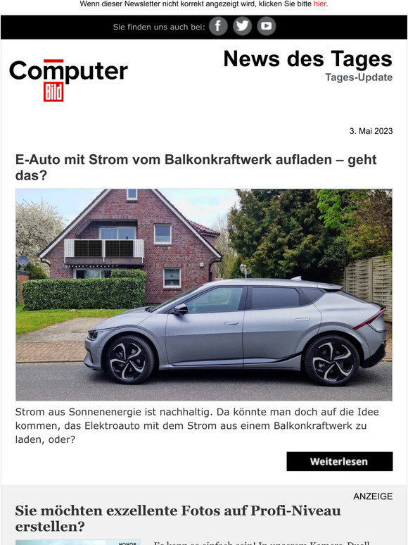 computerbild EAuto mit BalkonkraftwerkStrom aufladen Geht das? / Verstößt der