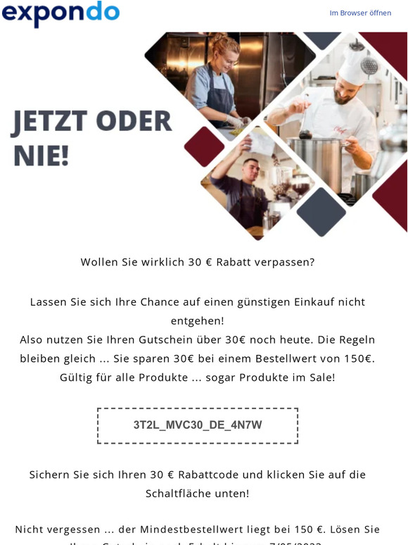 Ihr 30€-Gutschein läuft … Sichern Sie sich Ihren Rabatt!