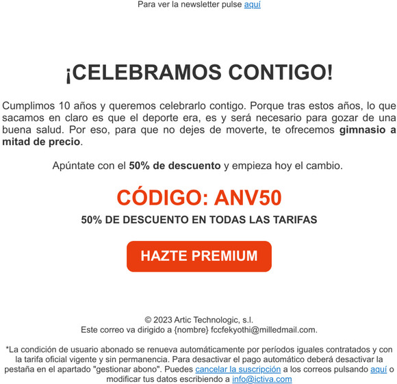 Cumplimos 10 años: ¡50% de dto. si te apuntas al gym!
