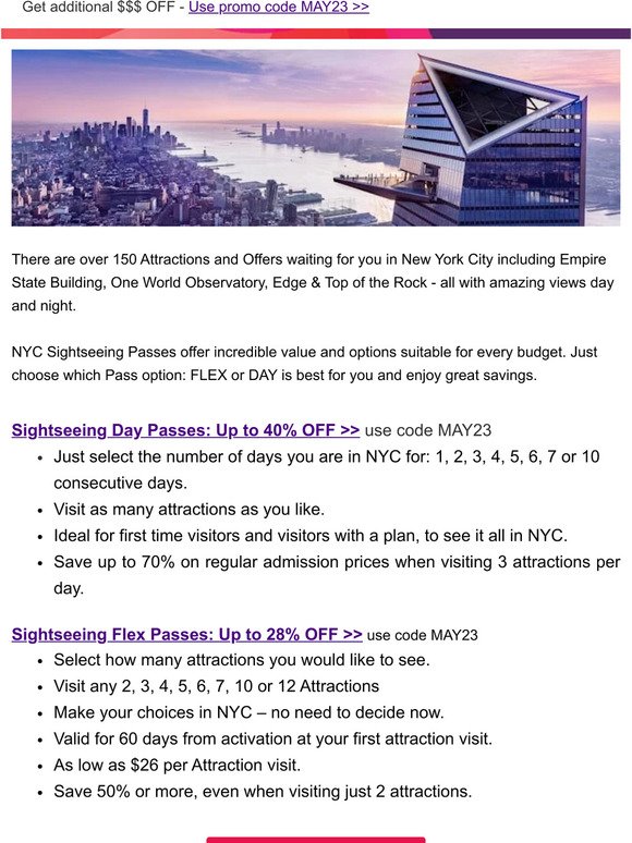 May Sale 💰💰💰 - Plan your NYC summer time
