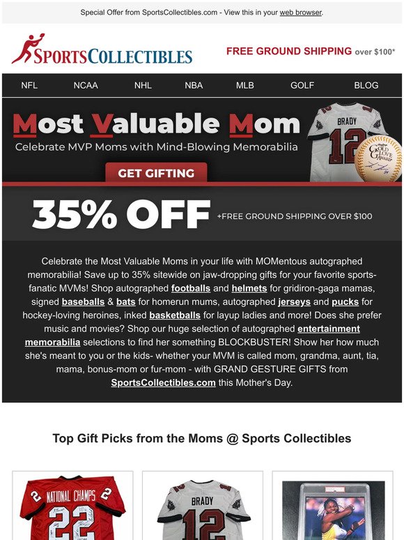 Celebrate MVP Moms - Save 35% on Gifts & Signed Memorabilia