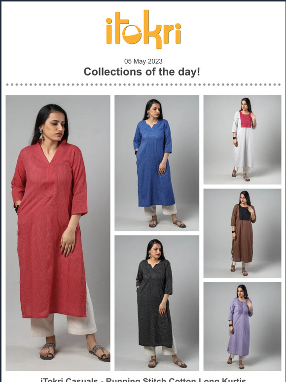 ➊ Plain Running Stitch Cotton Casuals Kurtis ➋ Bhujodi Weaves Cotton Stoles ➌ Kavad Art Stainless Steel Oil Despensers ➍ Block Printed Precut fabrics