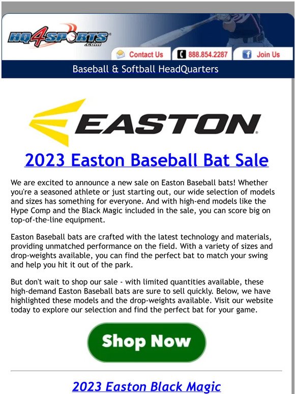 BAT SALE! Score Big with Easton Baseball Bats - Limited Quantities Available on High-End Models!