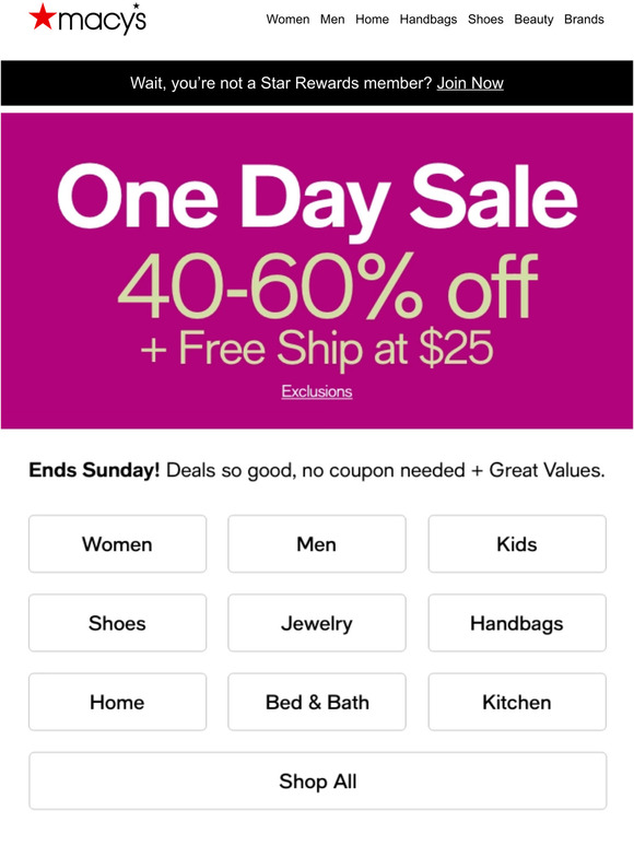 Macy's Starts today! Don’t miss out on 4060 off + Free Ship at 25