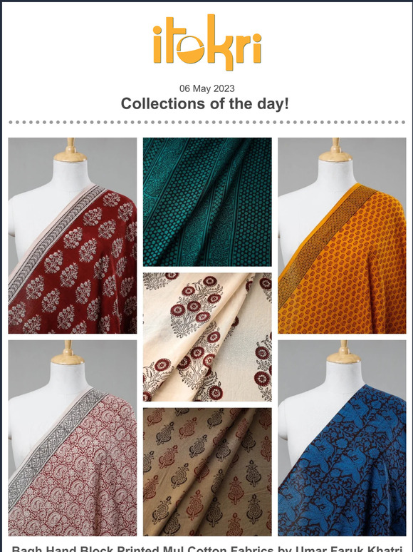 ➊ Bagh Block Printed Mul Cotton Fabrics ➋ Kalamkari Block Printed Sarees ➌ Aprons in Hand Block Prints ➍ Floral Printed Bins, Boxes, & Card Holders