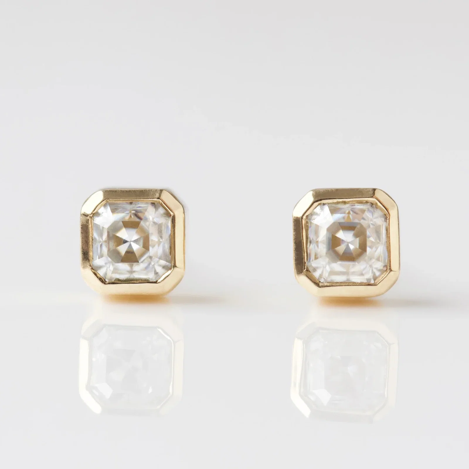 Image of Moissanite Asscher Cut Bezel Set Stud Earrings