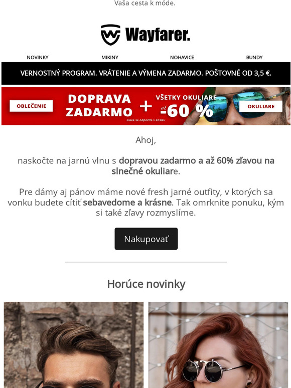 Doprava zadarmo a až - 60% zľava na slnečné okuliare