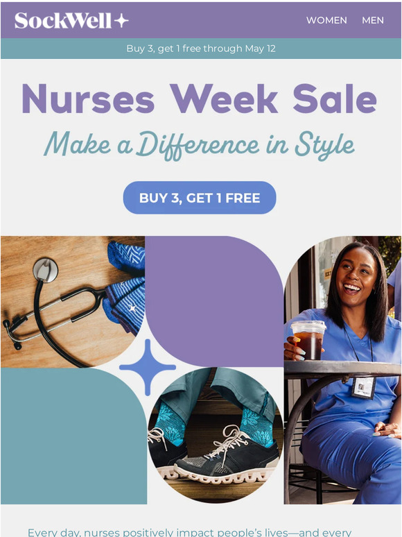 Sockwell National Nurses Week sale Buy 3, get 1 free! Milled