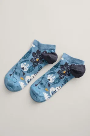Women's Bamboo Arty Trainer Socks - Wax Resist Floral Enamel
