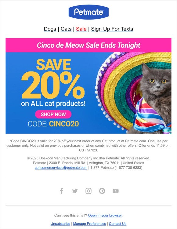 Celebrate Cinco De Meow with 20% OFF Cat Products