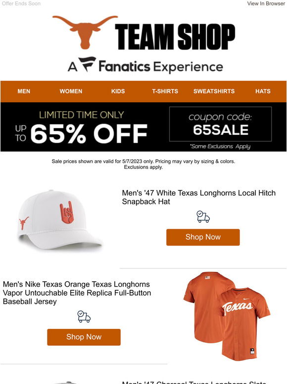 Texas Longhorns Nike Vapor Untouchable Elite Replica Full-Button Baseball  Jersey - Cream