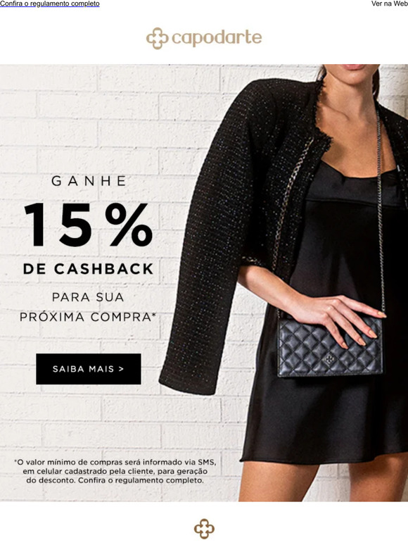 Cashback Capodarte ﻿✨ Receba 15% de volta para usar em sua próxima compra