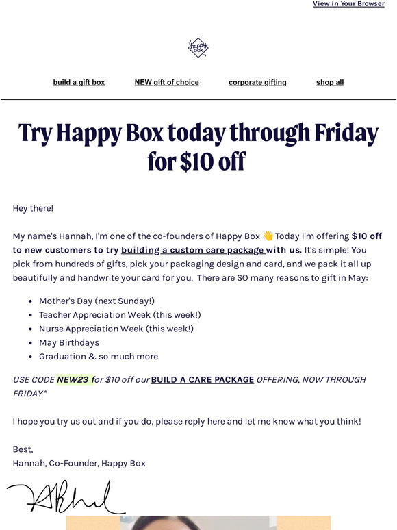 Happy Box Store 10 off to try Happy Box Gifts Milled