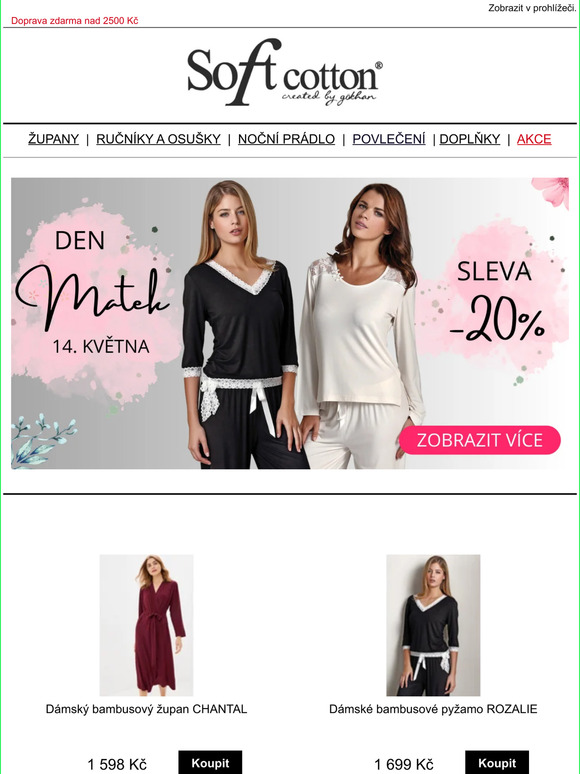 Sleva -20% ke Dni matek na dámská pyžama a košilky