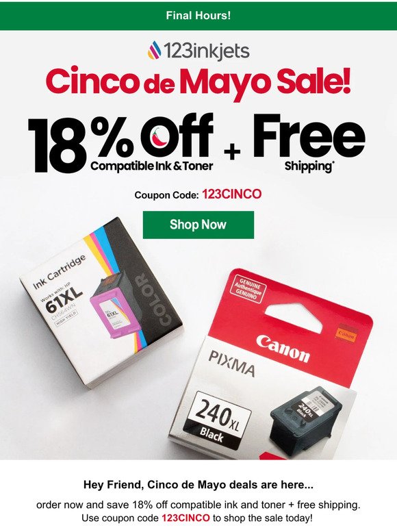 Only hours left in our Cinco de Mayo sale! Ends 5/8!