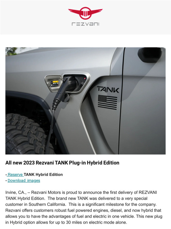 REZVANI Delivers the First Ever TANK Hybrid SUV
