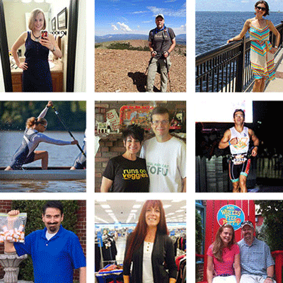 A collage of 9 different people who have had success with aWFPB diet