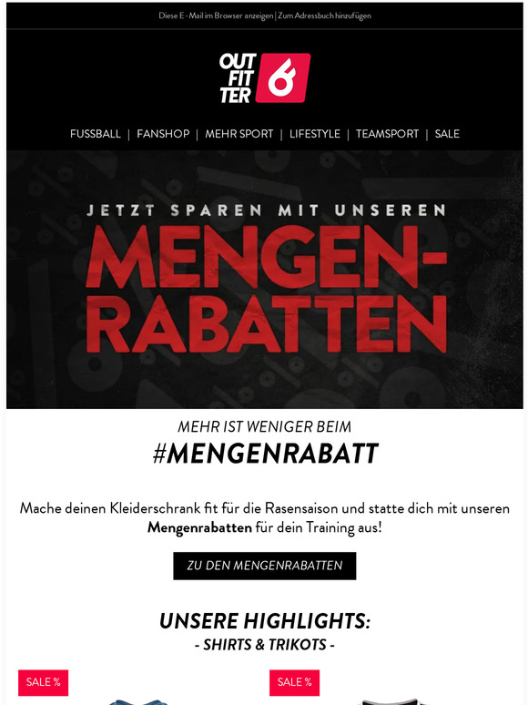 Mengenrabatte auf bereits reduzierte Fußballbekleidung & Equipment!