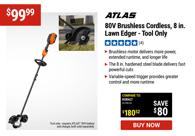 ATLAS: 80V Brushless Cordless 8 in. Lawn Edger - Tool Only