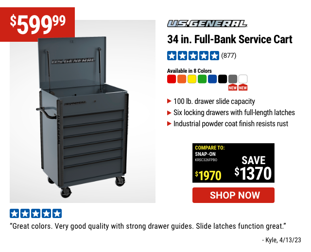 U.S. GENERAL: 34 in. Full Bank Service Cart