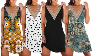 Summer 2023 Tank Dress for Women Lace Trim V Neck Sleeveless with Pockets