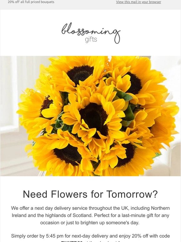 Needs Flowers tomorrow? We deliver nationwide